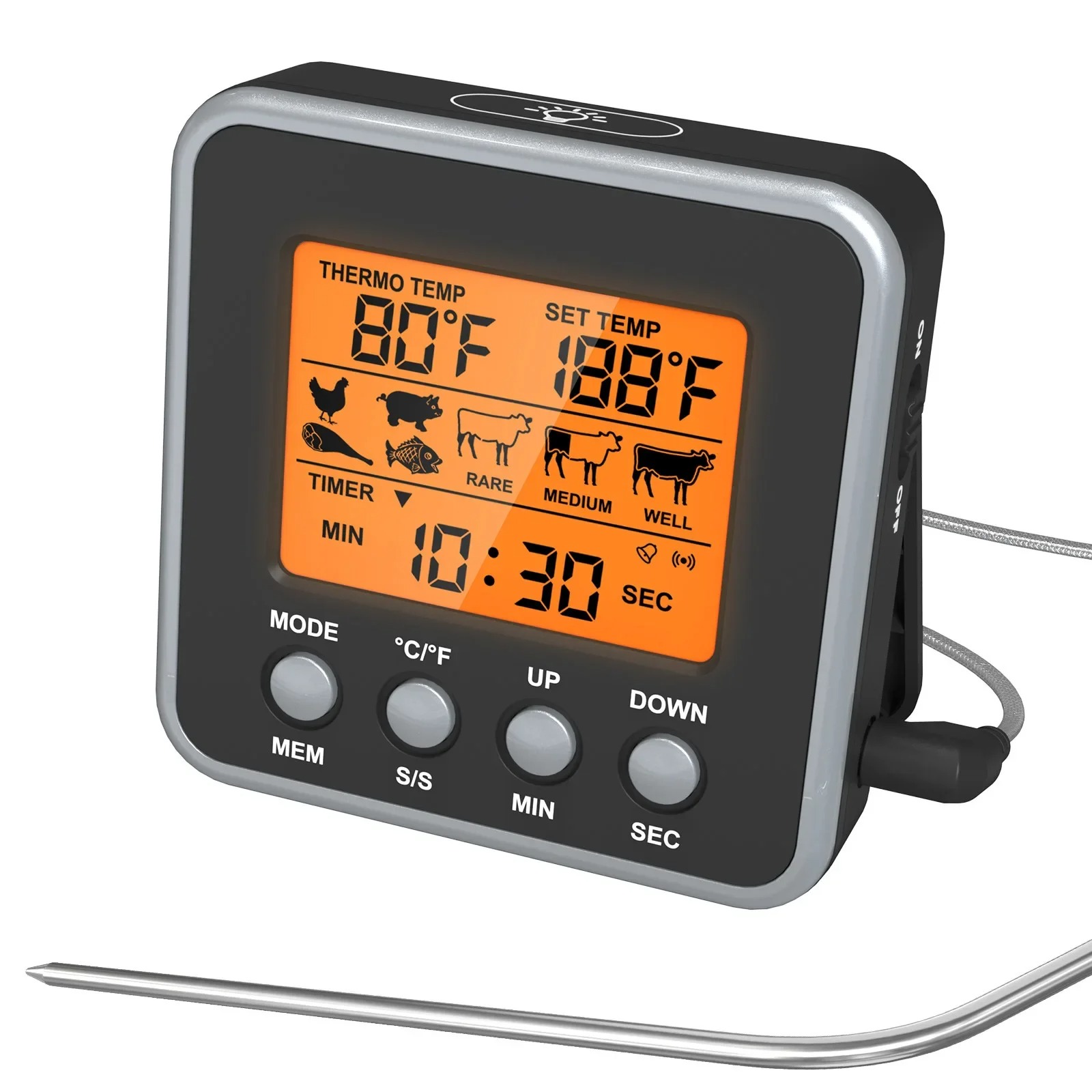 Meat Thermometer Camp - LCD-Digital-Fleischthermometer, Metall-Grillthermometer für Backofen, ferngesteuertes Lesen,