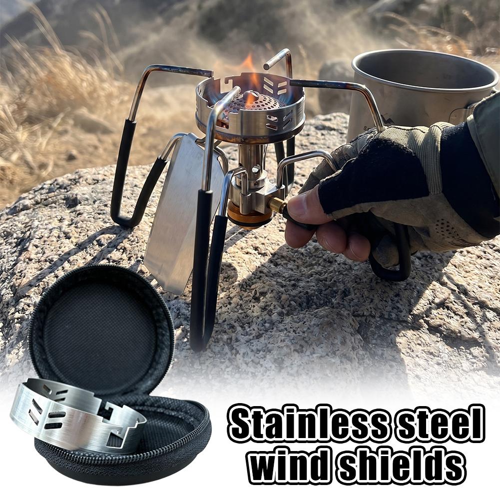 Camping Cooking Set With Bag - 304 Edelstahl Herd-Windschutz mit Aufbewahrungstasche Camping-Gaskocher